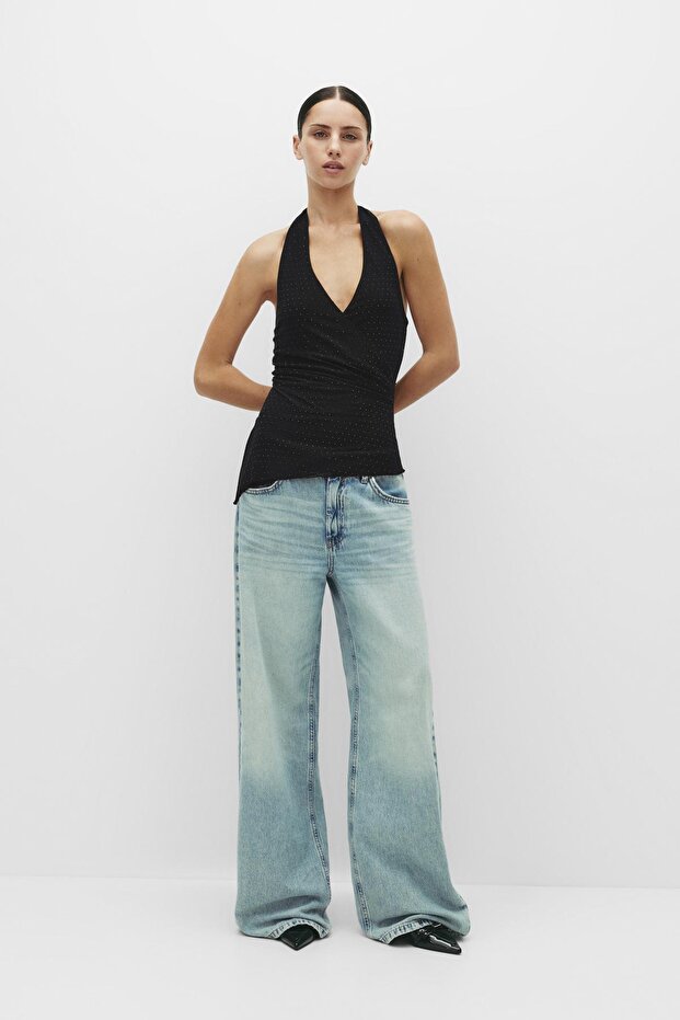 Halter drapeli parlak taşlı top - 3
