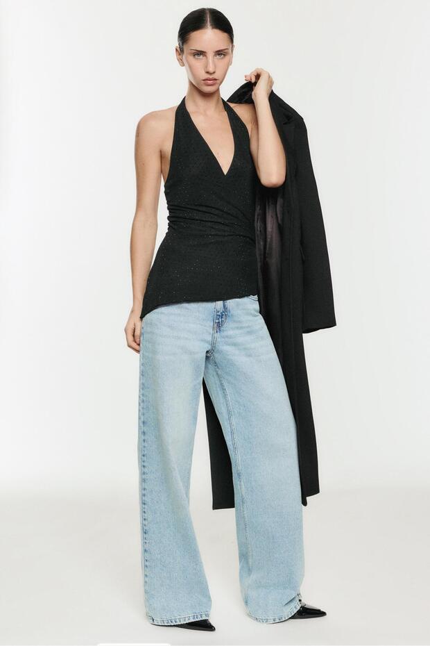 Halter drapeli parlak taşlı top - 1