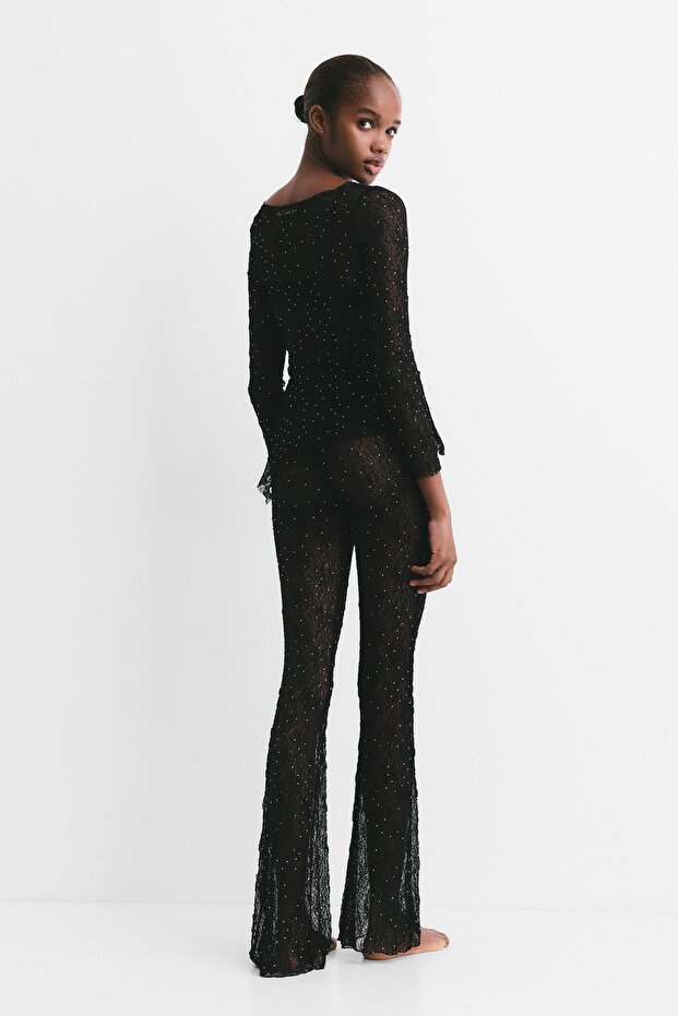 Payetli dantelli top - 3