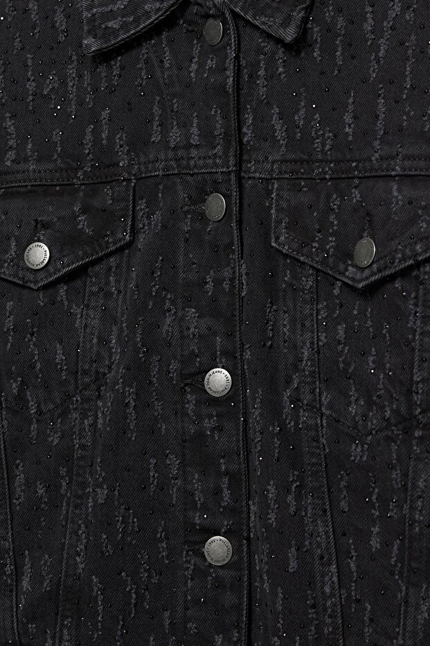 Payetli denim ceket - 7