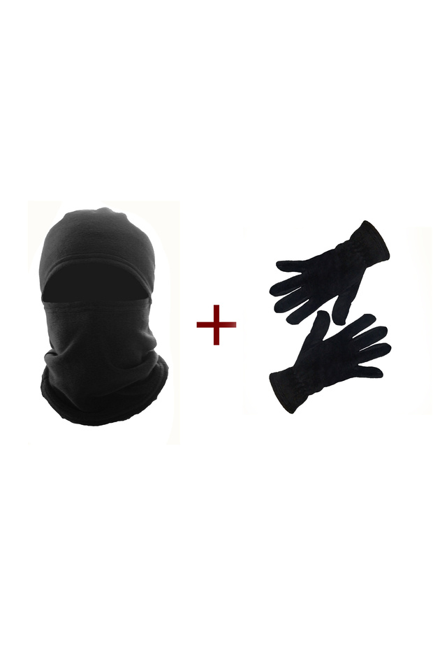 Women's Black Thermal Winter Fleece Gloves Balaclava Motorcycle Helmet Beanie Neck Gaiter Set of 2