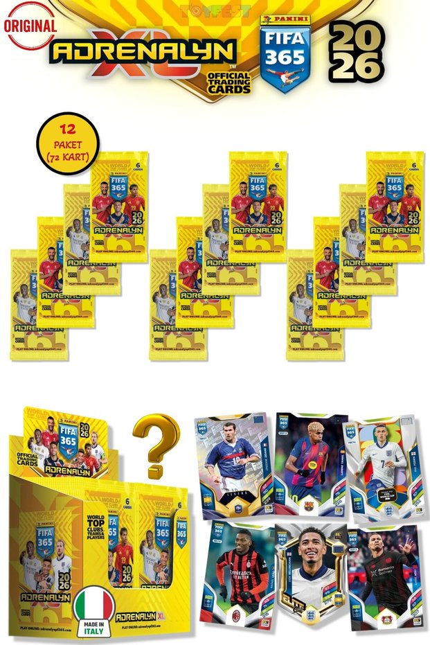 Panini Adrenalyn Fifa 365 - 2026 Official Trading Card Football Player Cards - 12 Pack (72 Cards)
