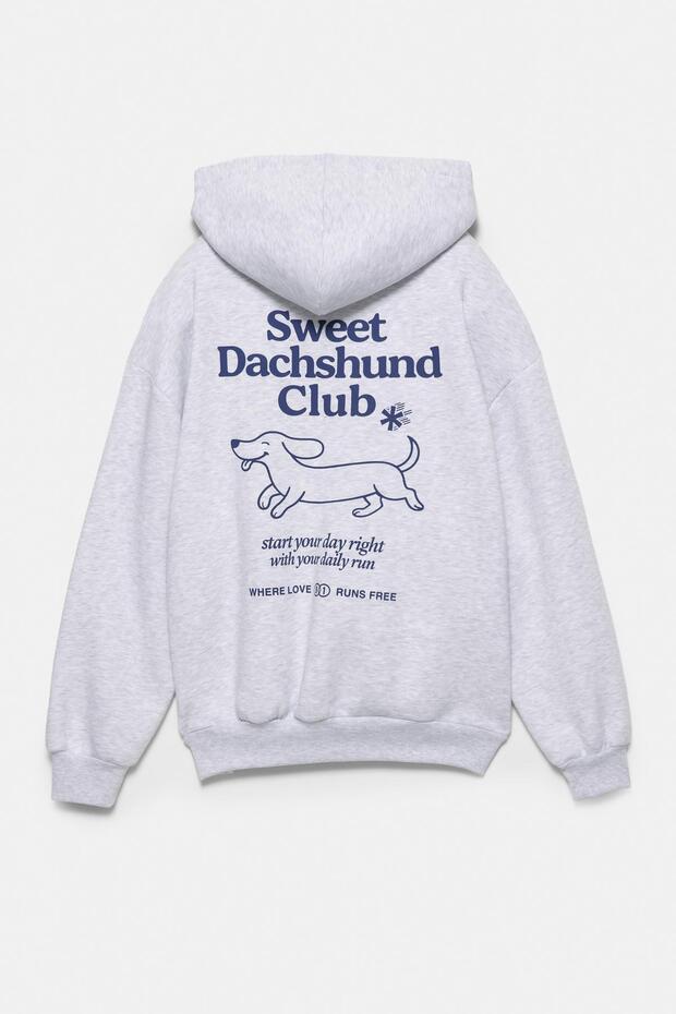 Köpek grafikli kapüşonlu sweatshirt - 7