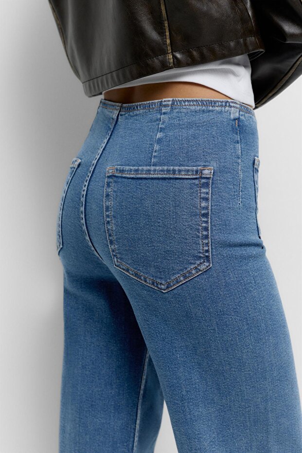 Geniş paça yama cepli jean - 6