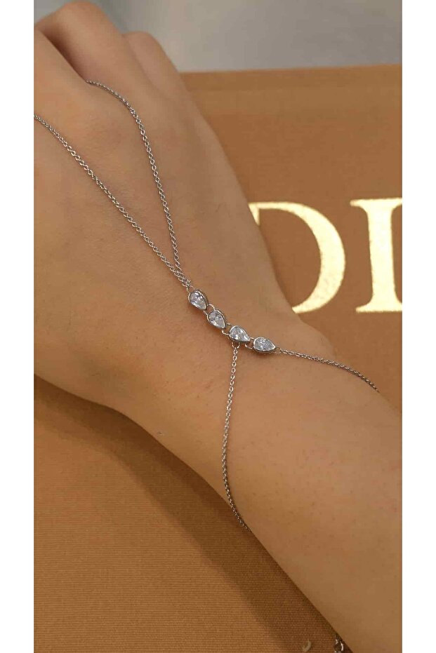 Silver Zircon Stone Almond Model Şahmeran