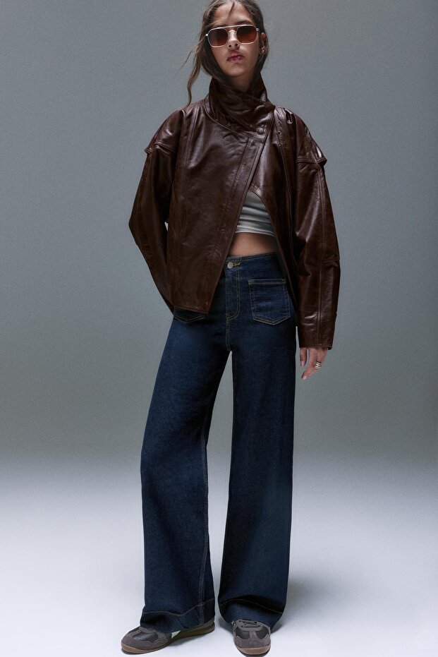 Geniş paça yama cepli jean - 1