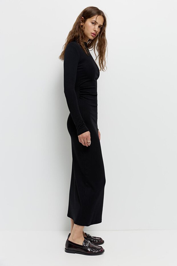 Büzgülü midi elbise - 3