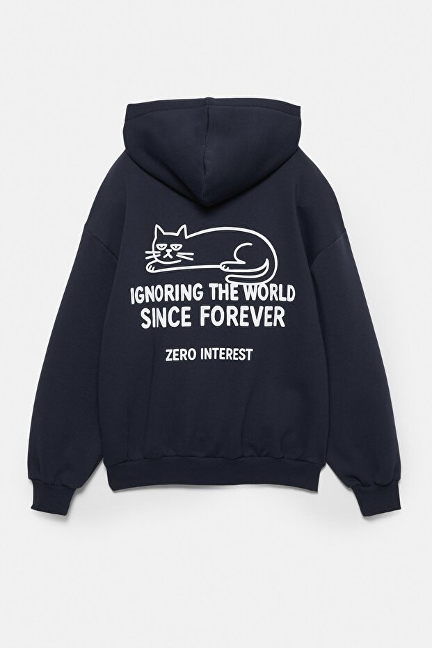 Kapüşonlu kedi grafik desenli sweatshirt - 8