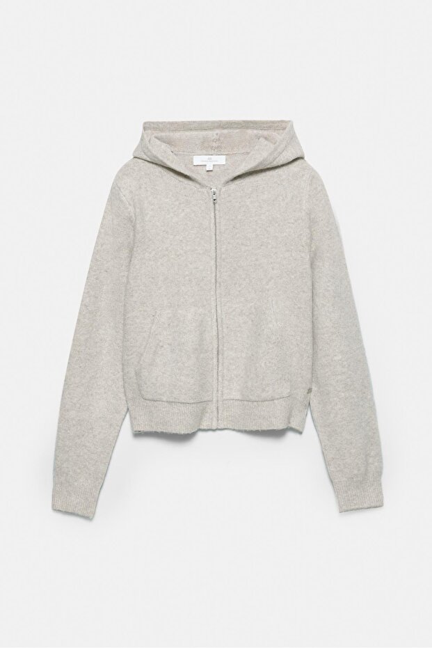 Fermuarlı kapüşonlu örgü sweatshirt - 6