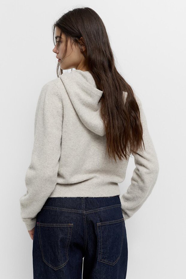 Fermuarlı kapüşonlu örgü sweatshirt - 3