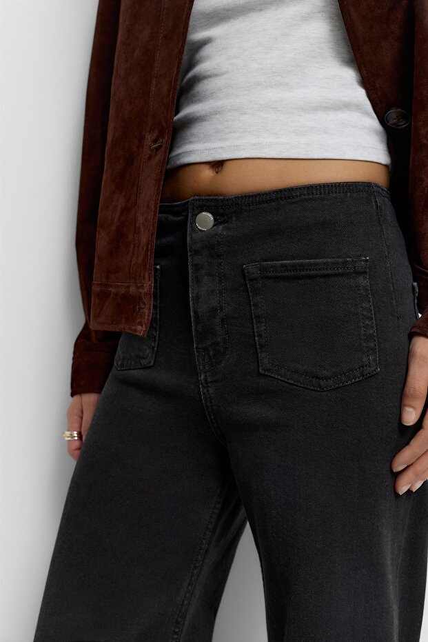 Geniş paça yama cepli jean - 4