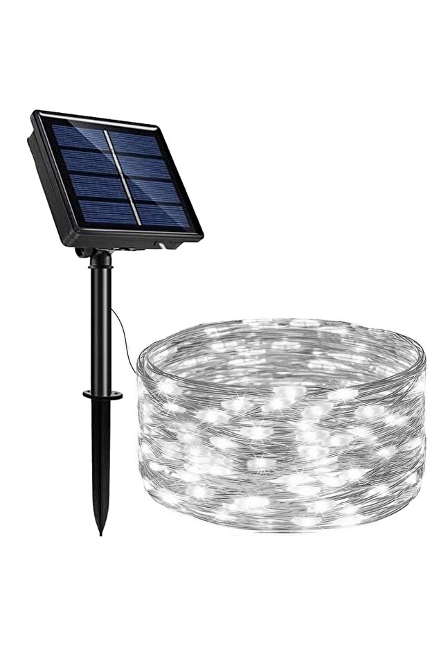 Solar-powered string light, 200 LEDs, 22 meters, 8 functions, cool white - 12