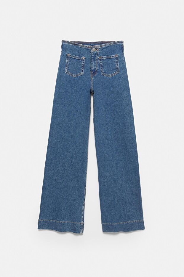 Geniş paça yama cepli jean - 7