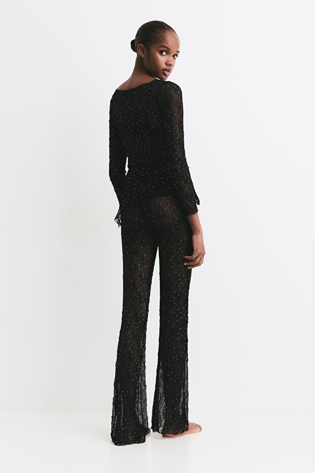 Payetli dantel çan pantolon - 3