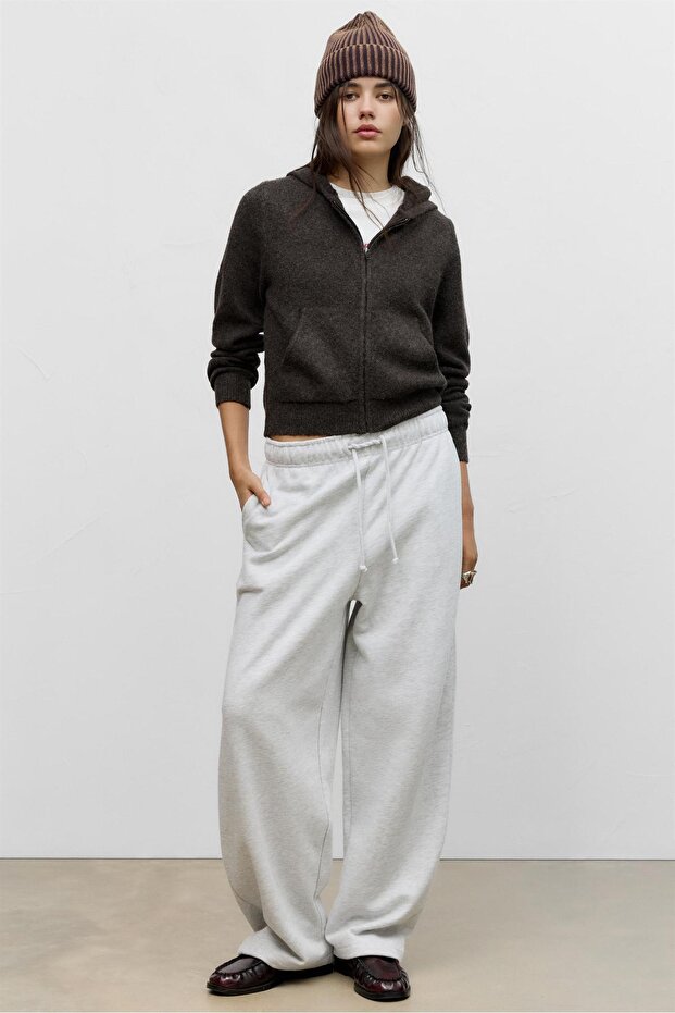 Fermuarlı kapüşonlu örgü sweatshirt - 1