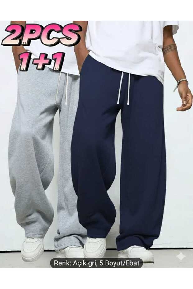 2-Pack Gray Navy Blue Wide Leg Sweatpants