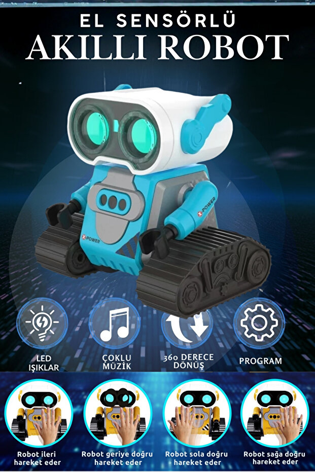 Oyuncak Uzaktan Kumandalı Şarjlı Sesli Işıklı El Sensörlü 360° Dönen İnteraktif Akıllı Robot - 1