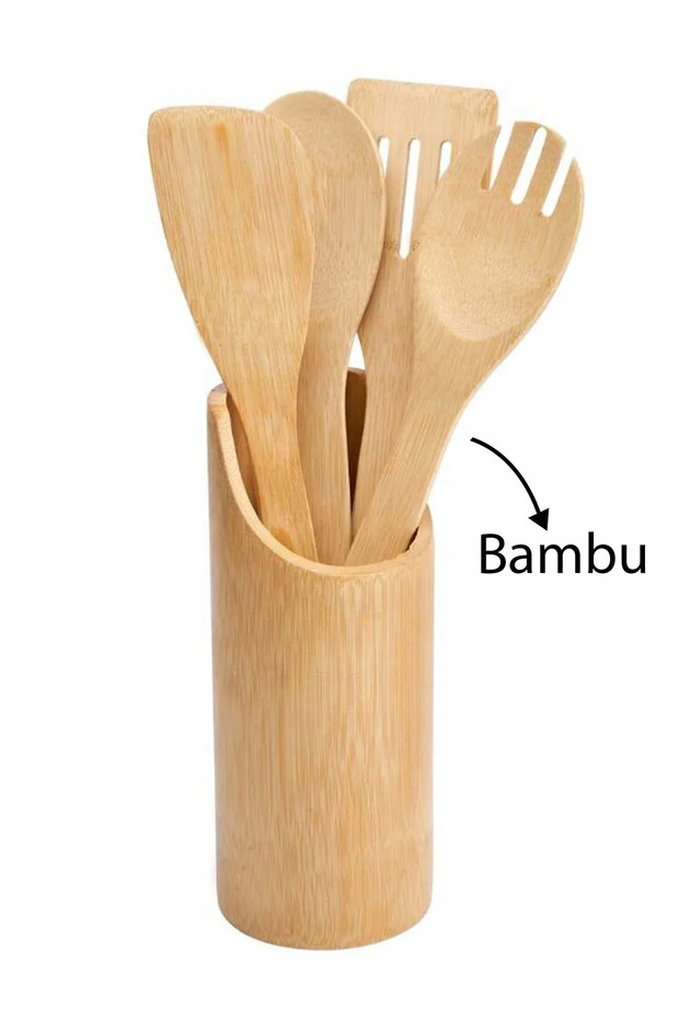Bambu Ahşap Kaşık Spatula Çatal Mutfak 4'lü Set - 2