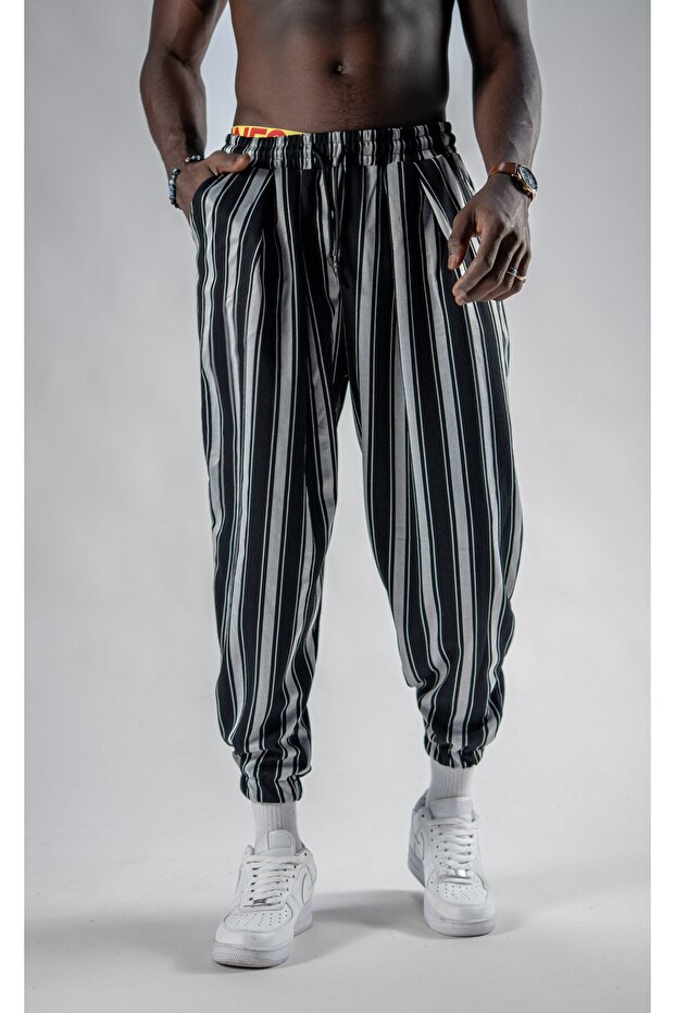 Unisex Jacquard Striped Pleated Baggy Trousers