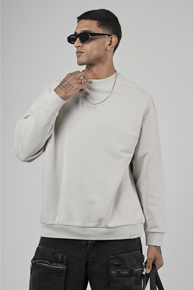 Trend Biz Oversize Logo Detailed Crew Neck Men's Sweatshirt