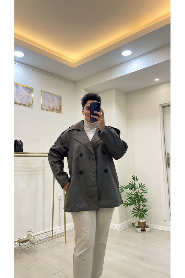 Kruvaze kısa trenç ceket - 3