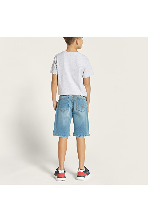 شورت جينز سادة مع أزرار للإغلاق وجيوب - 4