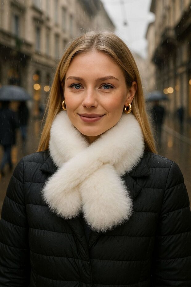 Ecru Soft Textured Mango Plush Women's Neck Collar
