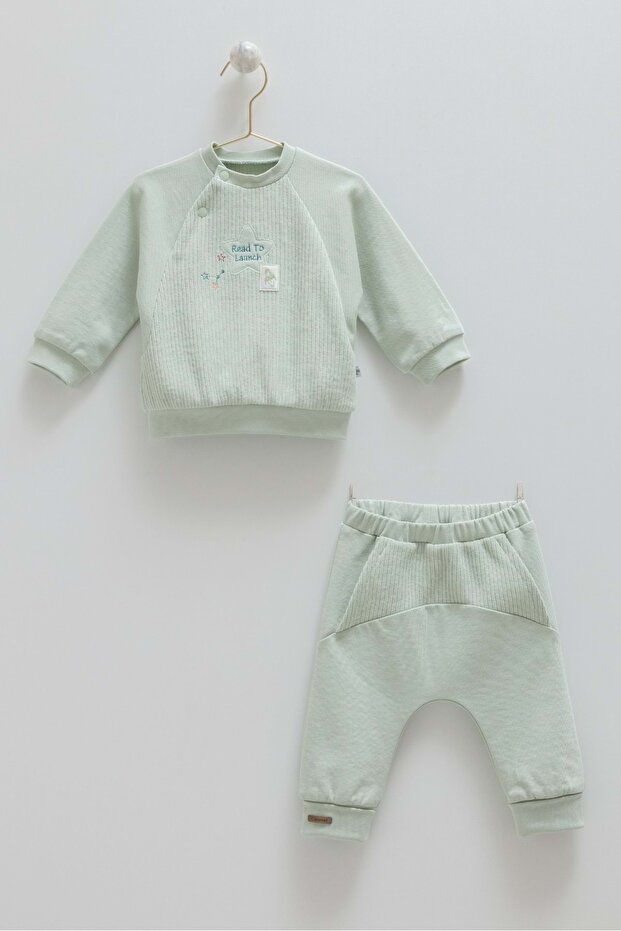 Color World Kangaroo Pocket Pants Bottom Top Set Green