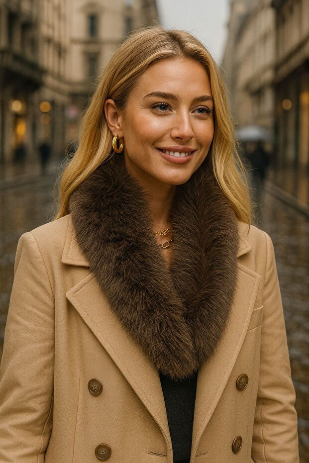 Coffee Soft Textured Mango Plush Women's Neck Collar