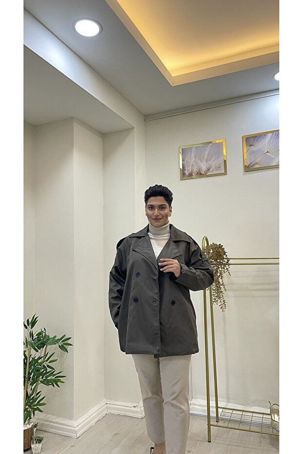 Kruvaze kısa trenç ceket - 2