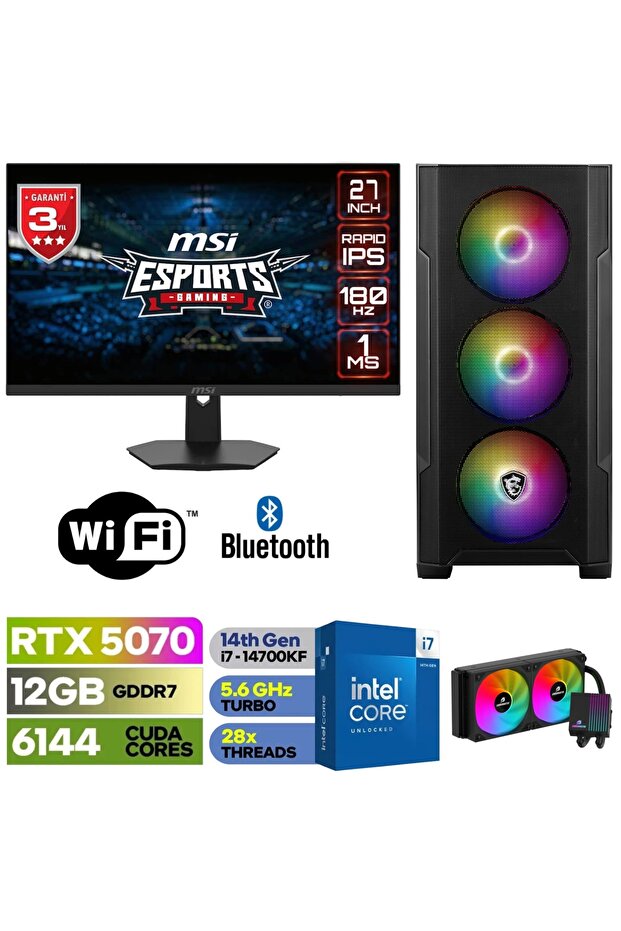 MSİ-GAMİNG DDR5-27"180HZ 1 MS-RTX 5070 12GB-İ7 14700KF-64GB DDR5 RAM-1 TB M.2 SSD-SIVI SOGUTMALI - 1