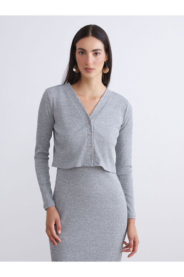 V Yaka Kadın Triko Hırka - 1