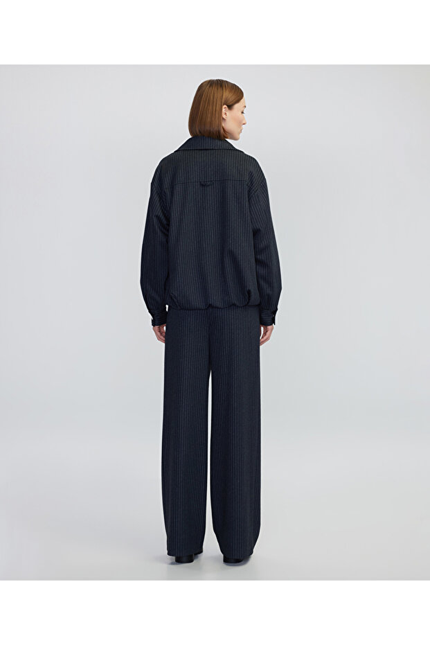 Drapeli çizgi desen ceket - 7