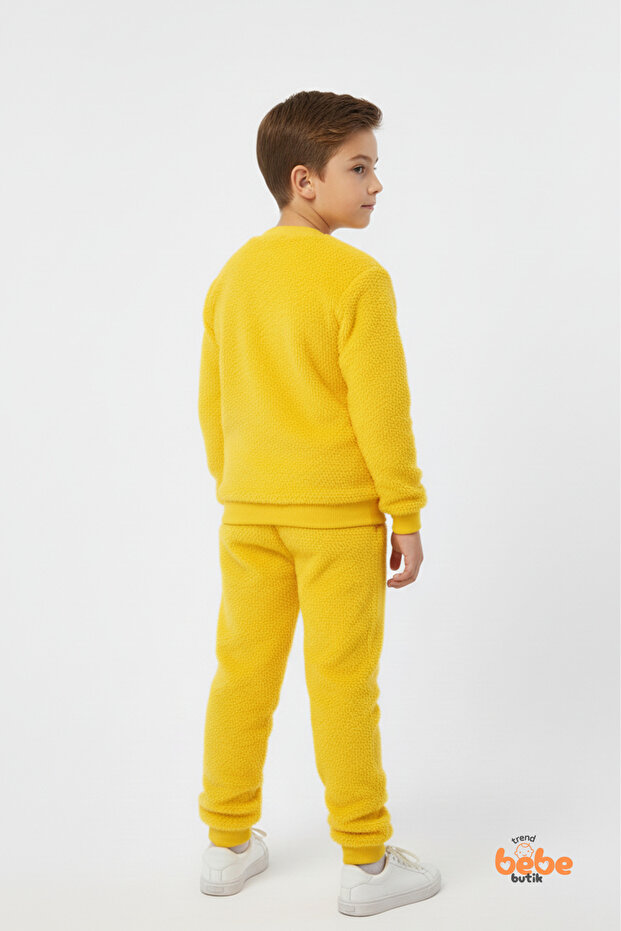 Sarı Tweety Nakışlı Welsoft Erkek Çocuk Eşofman Takımı – Peluş Sıcak Kumaş Pijama Takımı - 3