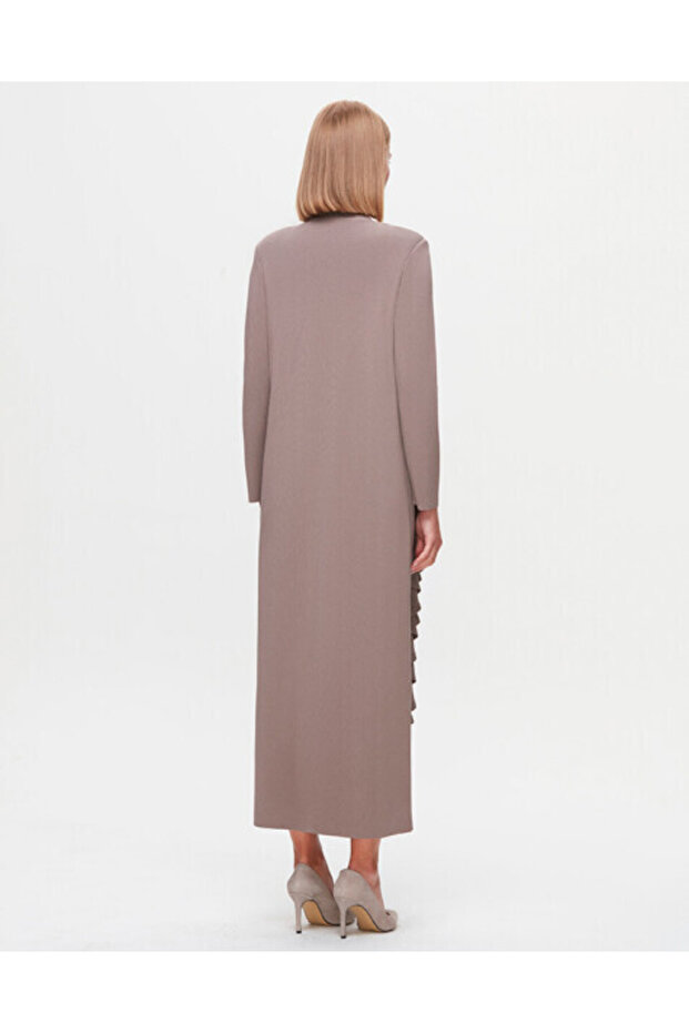 T25K-4010 Önü Fırfırlı Triko Elbise 002-MİNK - 2