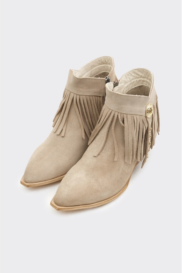 Püsküllü Hakiki Deri Fermuarlı Kadın Bot - 2