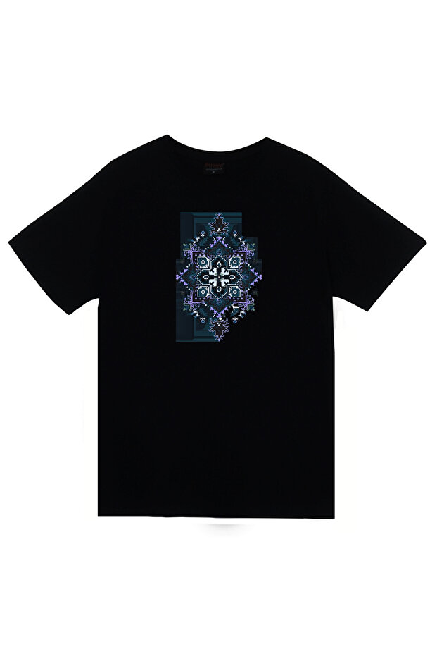 Motif - Carpet - Woven Printed Unisex 100% Cotton Black T-Shirt