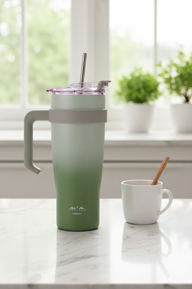 Horizon Thermos Cup with Straw Green 1000ml