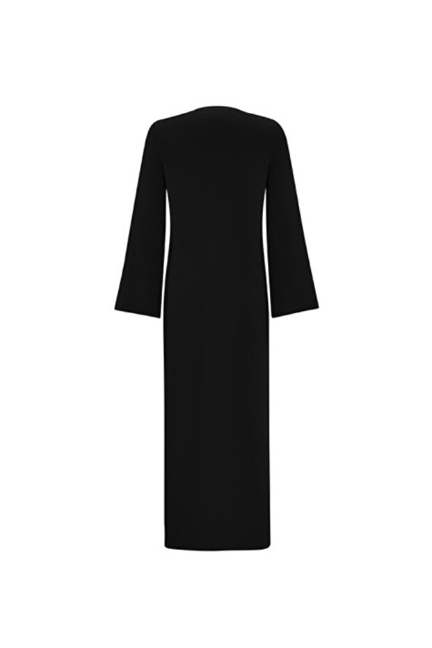 Düz Renk Basic Triko Siyah Elbise - 2