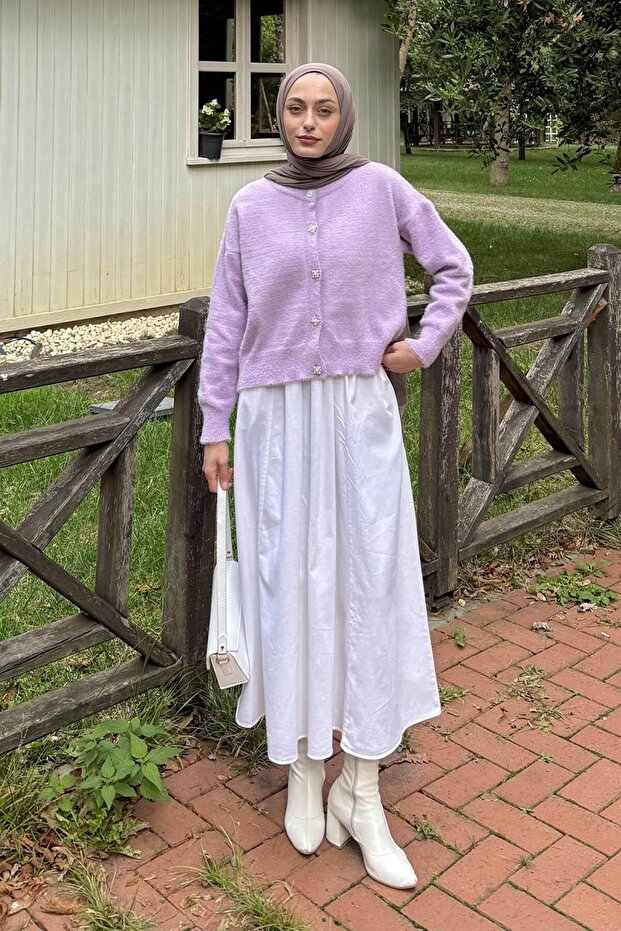 Sakallı Basic Hırka Lila - 1