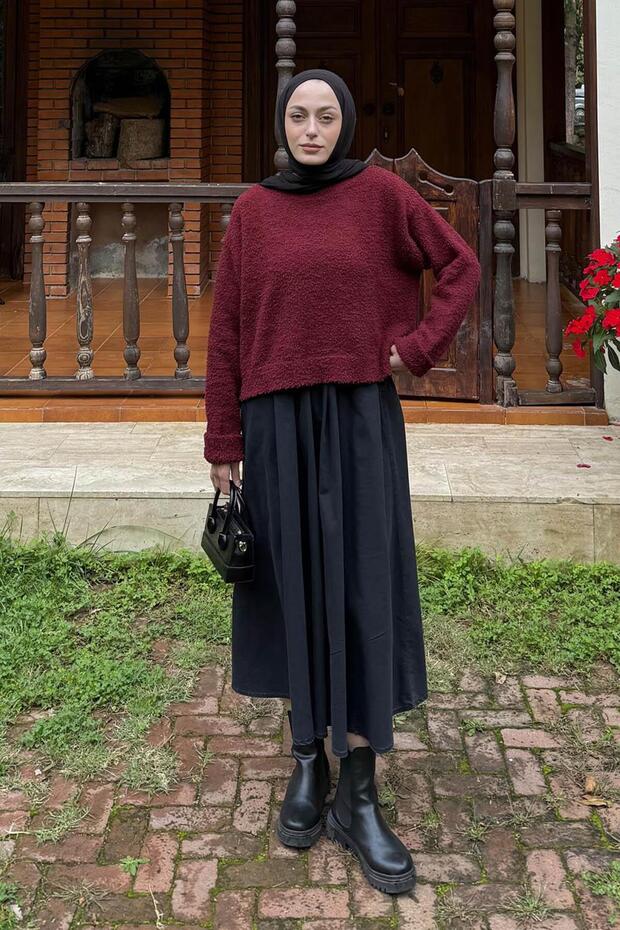 Striped Fisherman Sweater Burgundy