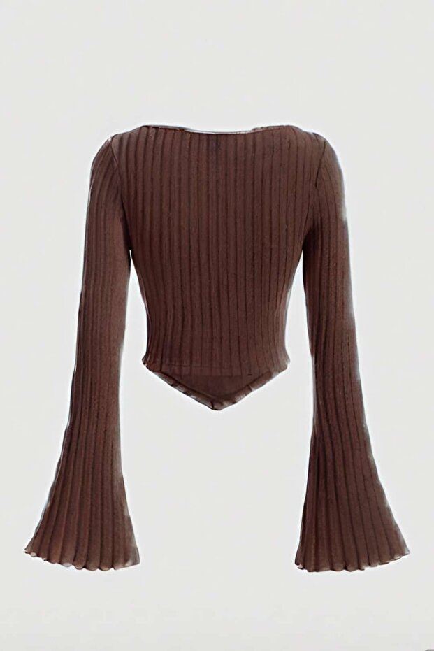 Asymmetrical Blouse with Gathered Front, Flared Sleeves, Lettuce Edge Stitching Detail. - 2