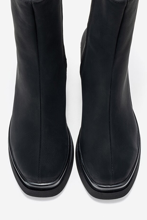 VALEN Siyah Nubuk Kadın Platform Topuklu Bot - 2