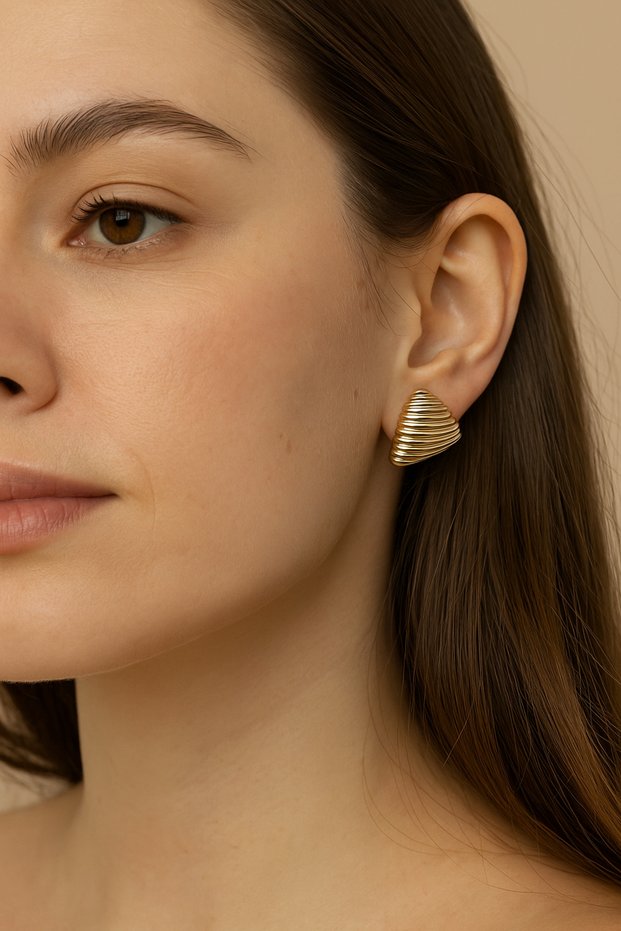 Vintage Striped Triangle Earrings – Gold and Ecru Tones