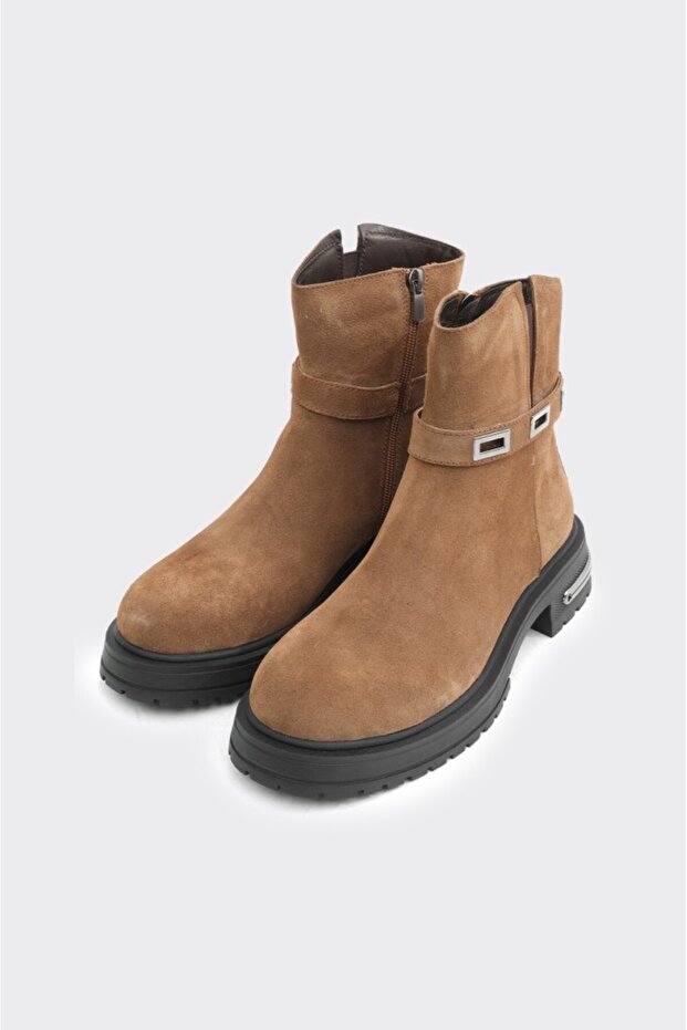 Fermuarlı Hakiki Deri Kadın Bot - 2