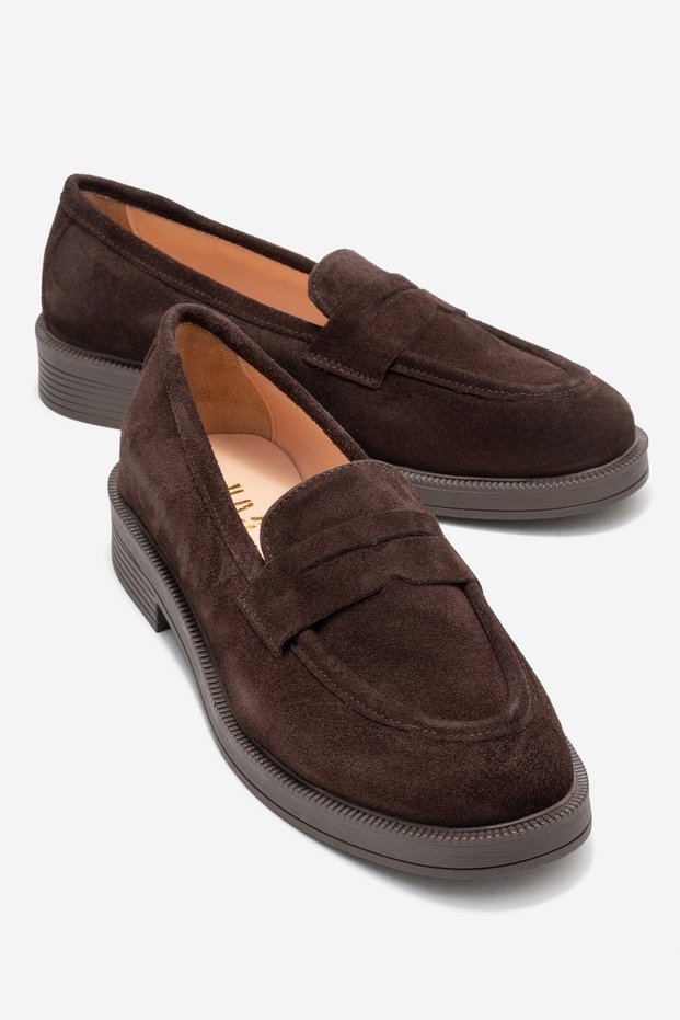 Pli̇ne Brown Suede Genuine Leather Women's Loafer Shoes