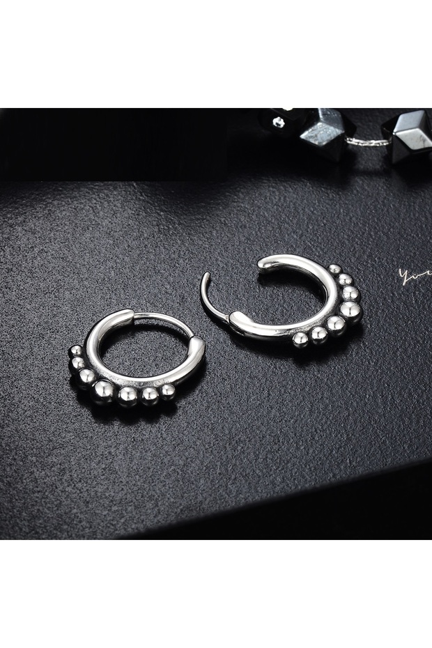 Beaded Design Hoop Threadable 316L Stainless & Tarnish-Free Steel Earrings Pair