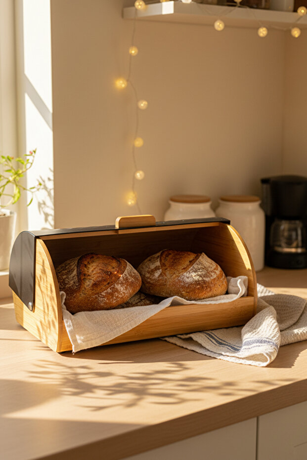 Noir - Bamboo Bread Box Bread Storage Container Bread Holder Bread Basket - 3