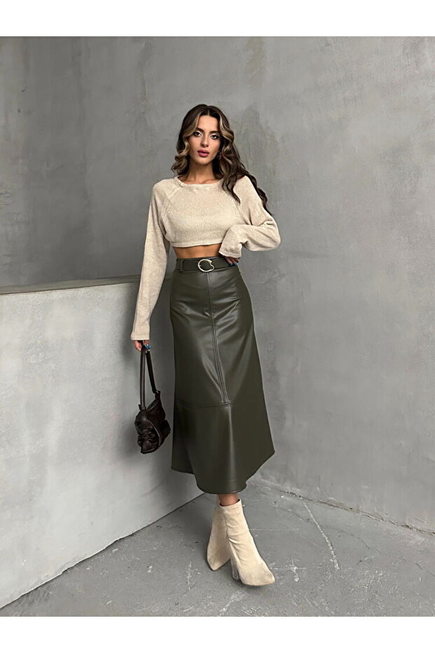 Кожена пола с колан - 3