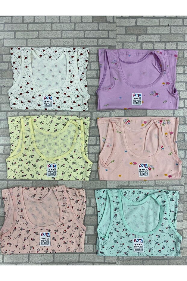 Elestan Printed Girls' Wide Strap Tank Top 6-Piece Set